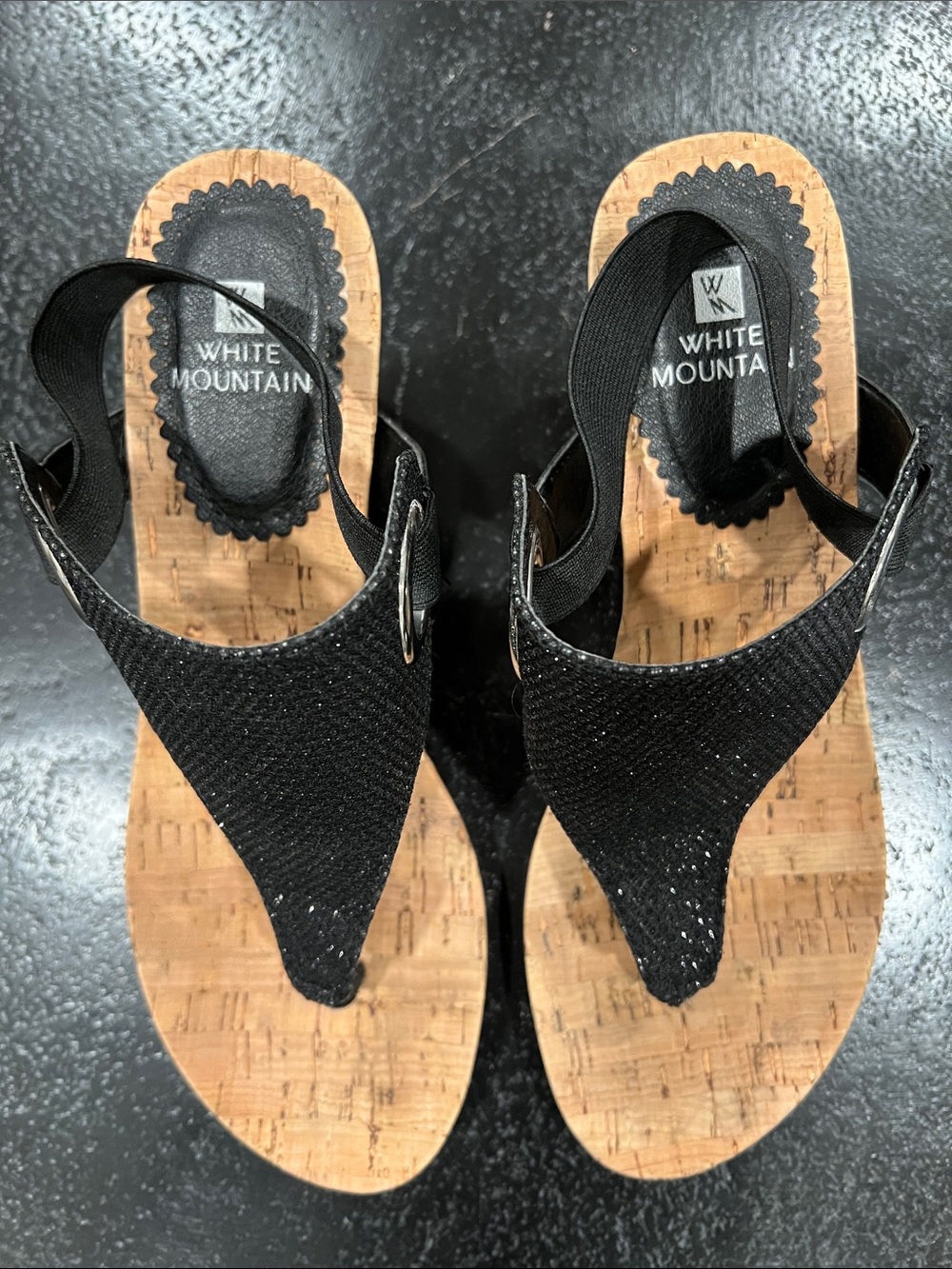 White Mountain Aida Black Glitter Wedge Thong Sandal Size 8 - Picture 13 of 13
